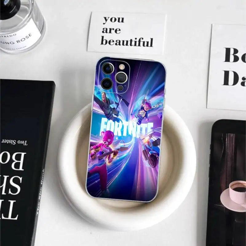 Funda transparente de TPU suave para iPhone 17 16 15 14 13 12 11 Pro Max Plus, Cartoon B-Battle-R-Royales-F-FortniteS