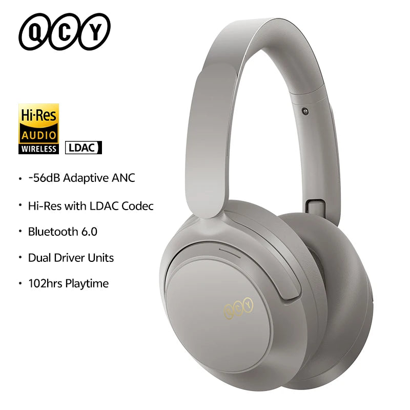 QCY H3S ANC Over Ear Headphones -56dB Noise Cancelling Headsets Bluetooth 6.0 Hi-Res LDAC Spatial Sound Earphones Dual Driver