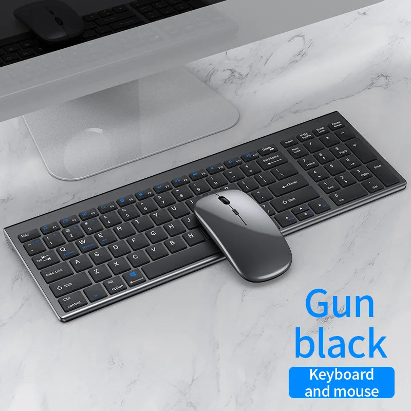 JOMAA Bluetooth&2.4G USB Keyboard and Mouse Set for Laptop Computer ipad Rechargeable Wireless Keyboard and Mouse Combo Slient