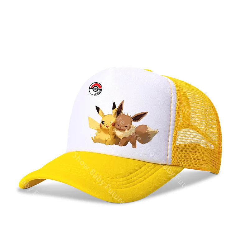 Two Sizes Kawaii Baseball Caps for Adult Cartoon Pokemons Pikachus Outdoor Breathable Mesh Hat Cute Anime Adjustable Sunbonnet