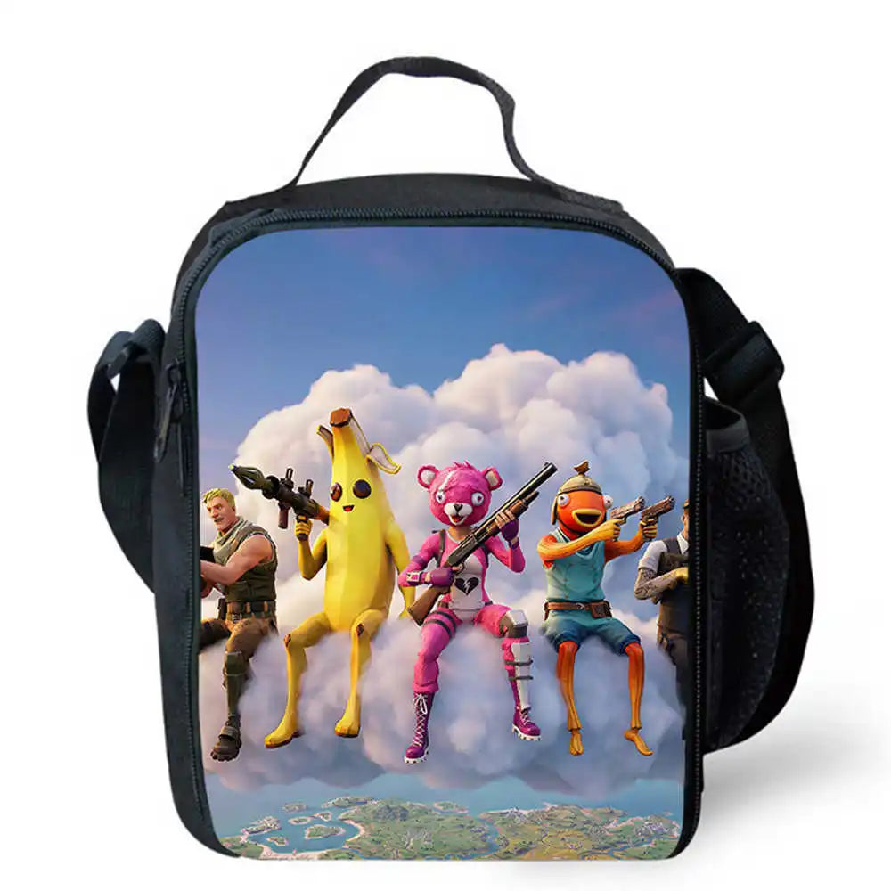 Borse pranzo per bambini, borse picnic scolastiche Fort-nite a cartoni animati per bambine e bambini, borse pranzo termiche per bambini portatili e leggere