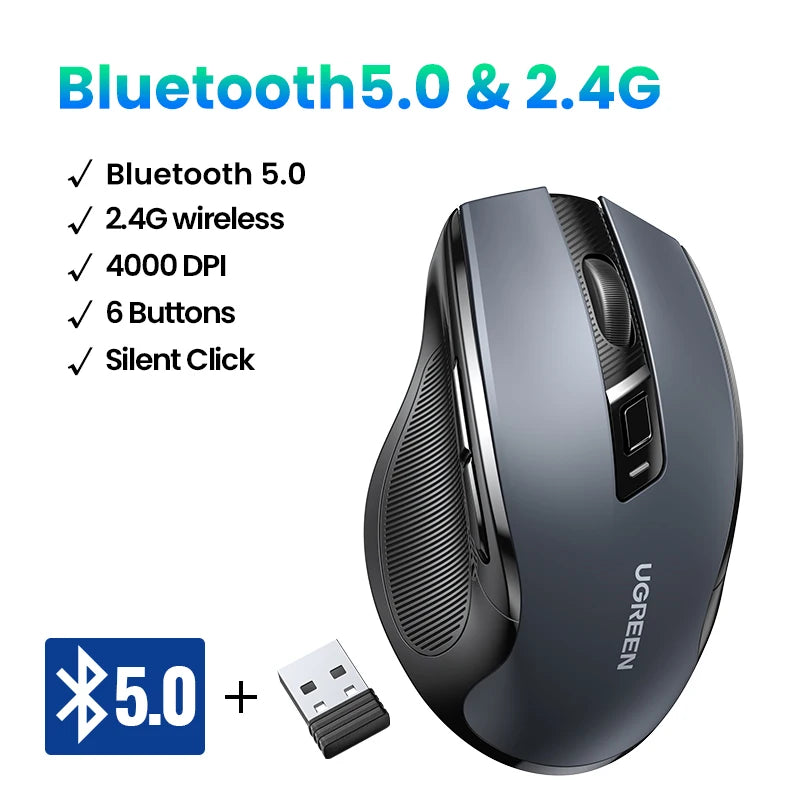 UGREEN Mouse Wireless Ergonomic Mouse 4000 DPI Silent 6 Buttons For MacBook Tablet Laptop Mute Mice Quiet 2.4G Mouse
