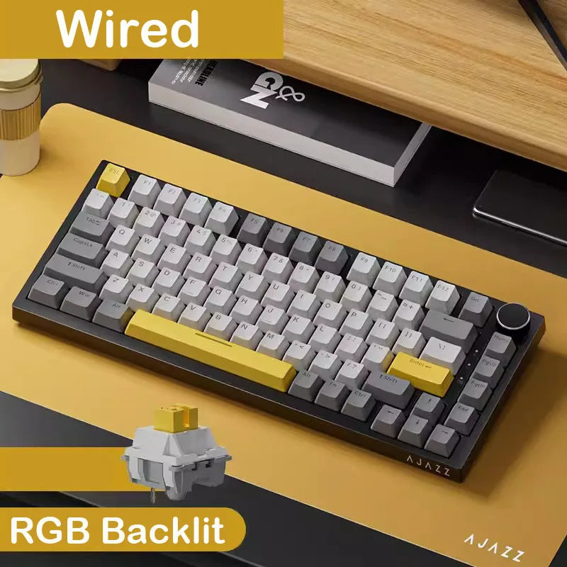 AJAZZ AK820 Mechanical Keyboard 70% Compact Layout/RGB Lighting/Hot-swappable Switches,with Wired,Wireless,and Bluetooth