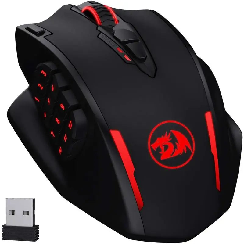 Redragon M913 gamingmus 16000 DPI trådbunden 2.4Ghz trådlös RGB optisk gamermus med 16 programmerbara knappar, svart/vit mus