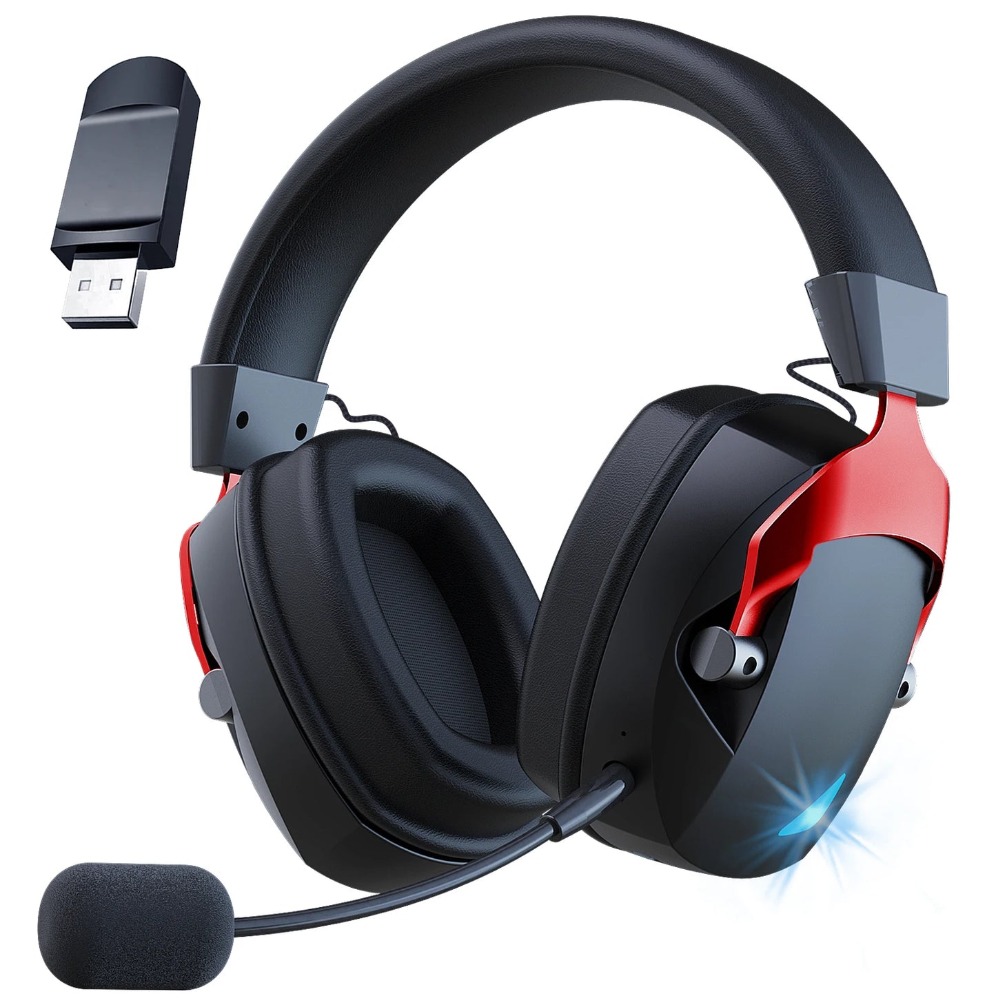 Wireless Gaming Headset with Detachable Noise Cancelling Microphone,2.4G Bluetooth-USB-3.5mm Wired Jack 3 Modes for Multi-device