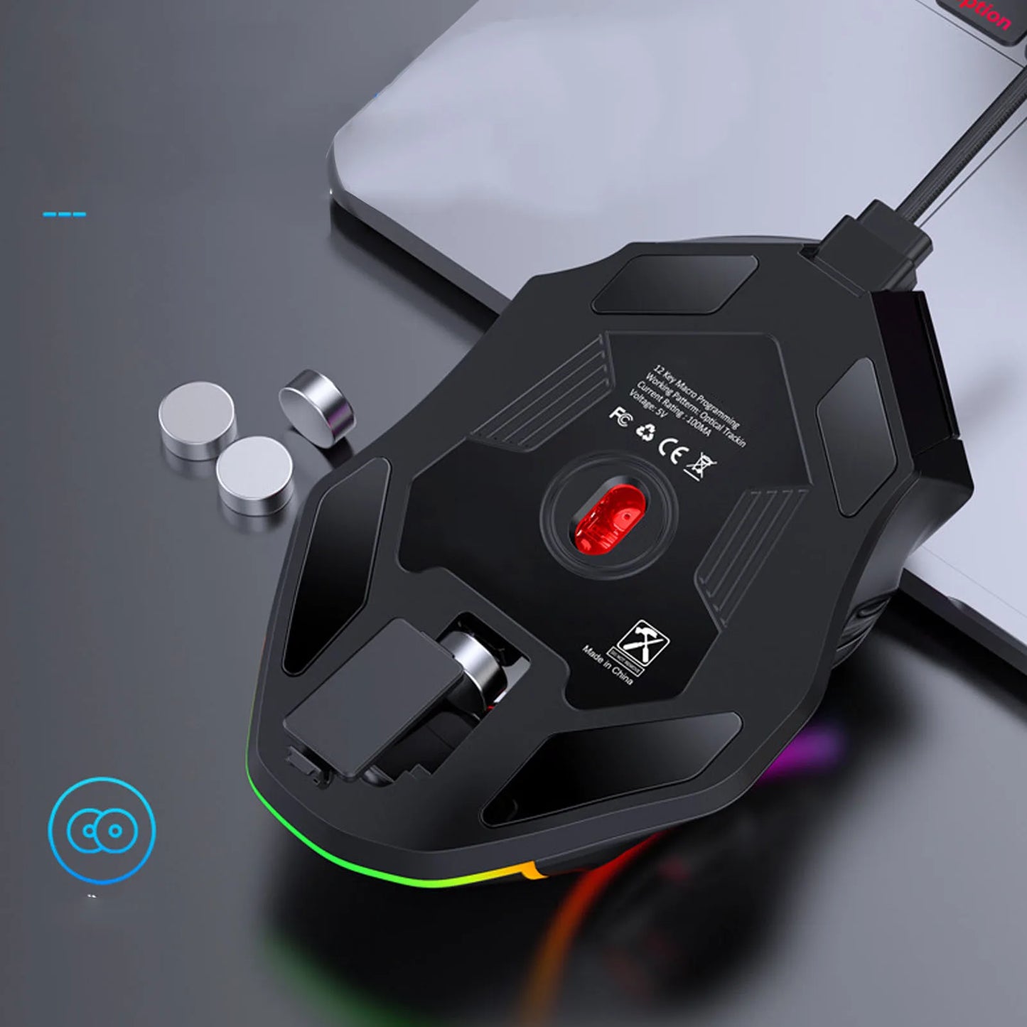 Mysz gamingowa 12800DPI RGB, przewodowa mysz gamingowa RGB 12800DPI, 12 klawiszy, definicja makr, akcesoria zamienne do komputera
