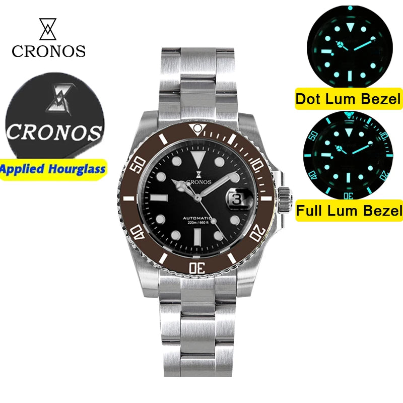 Cronos New 40mm Diver Men's Watches Luxury Miyota9015 Automatic Mechanical Watch Sapphire Crystal Waterproof 200m Adjustable Clasp L6045