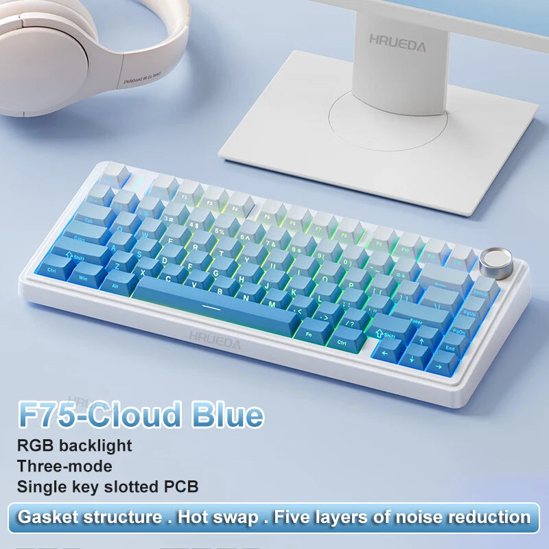 Original AULA F75 RGB LED Light PC Custom Bluetooth Wireless 2.4G Type-C Wired Gaming Mechanical Switch 75% Keyboard 82 Keys wit