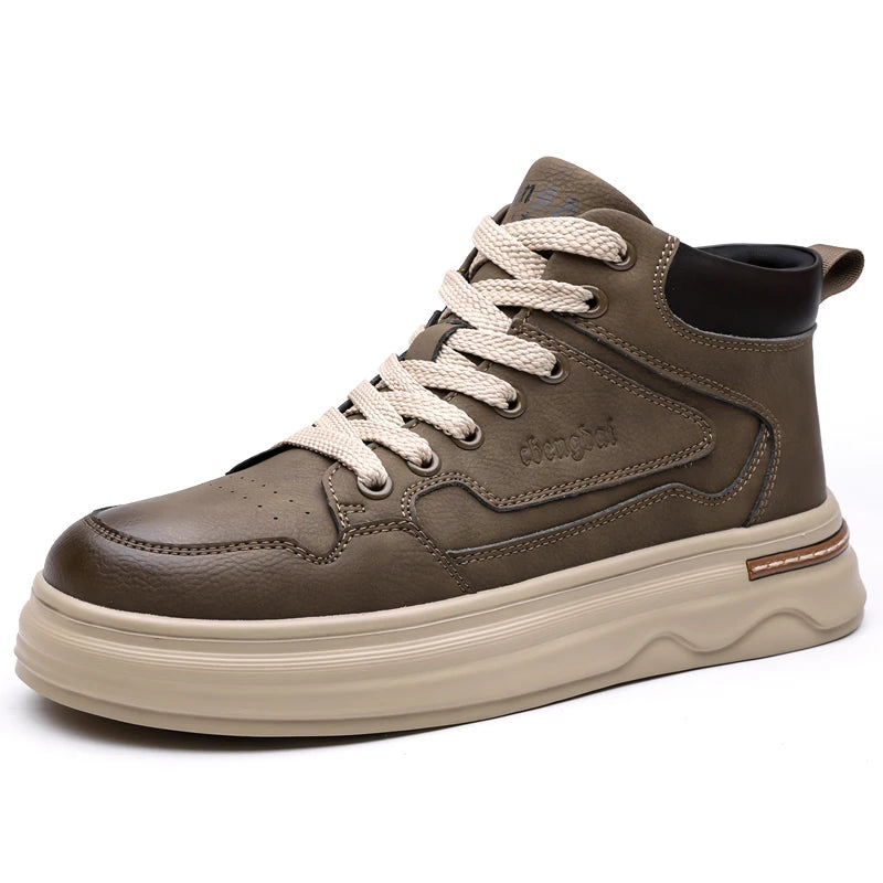 2026 New Mens Genuine Leather Walking Shoes Fashion Outdoor Thick Bottom Antiskid Vulcanized Shoes Comfy Casual Leather Flats