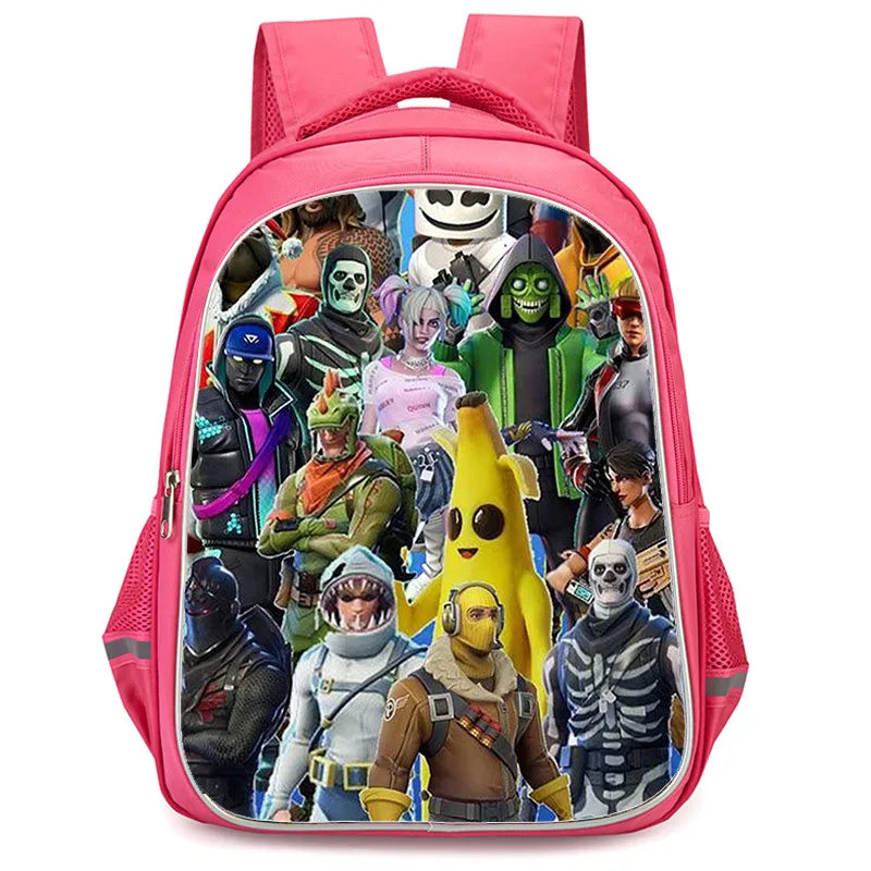 16 Inch Fortnite Cartoon Backpack Unisex for Boys Girls with Dual Zippers Large capacity lightweight student backpack