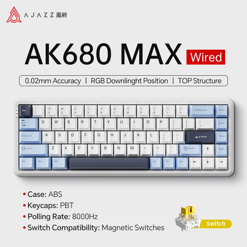 AJAZZ AK680 MAX Magnetic Axis Wired Keyboard 0.125ms Ultra-Low Latency Professional Gaming Keyboard