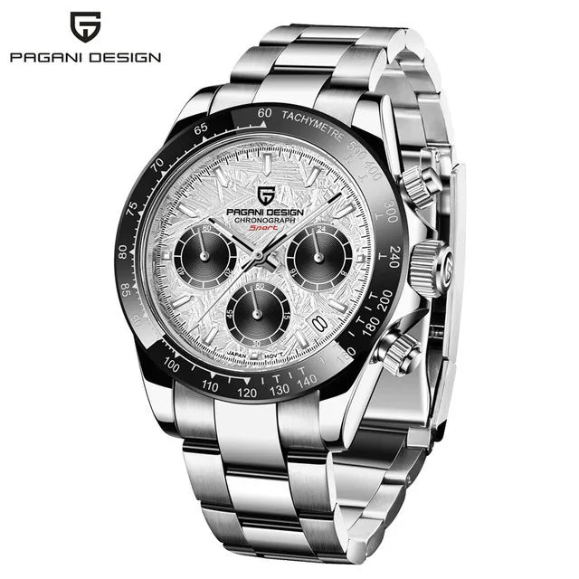 PAGANI DESIGN V2 40MM Reloj de cuarzo para hombre con esfera de meteorito, cristal de zafiro, cronógrafo retro y resistente al agua