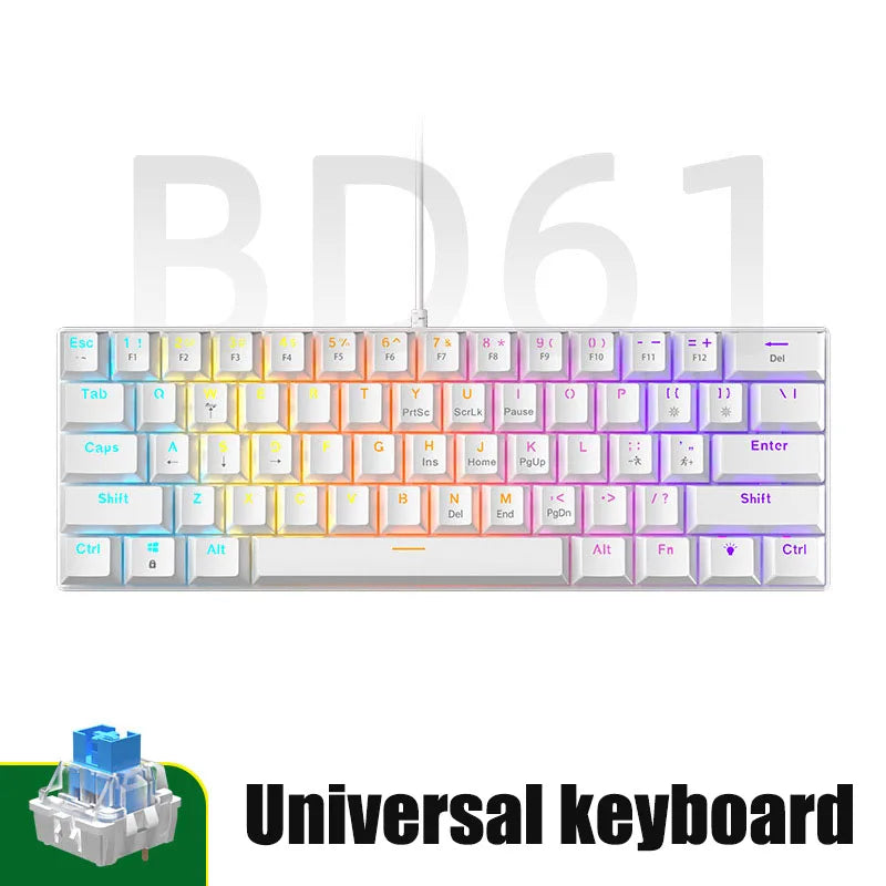 RGB Teclado mecanico branco 60% mechanical keyboard gaming white clavier gamer blanco tecla key board black pc keyboards