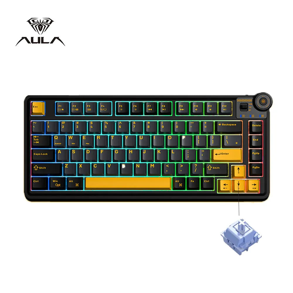 AULA AU75 Three Mode Mechanical Keyboard 81 Keys Hot Swappable RGB Esports Gaming Keyboard PBT Keycap PC Desktop Typing Keyboard