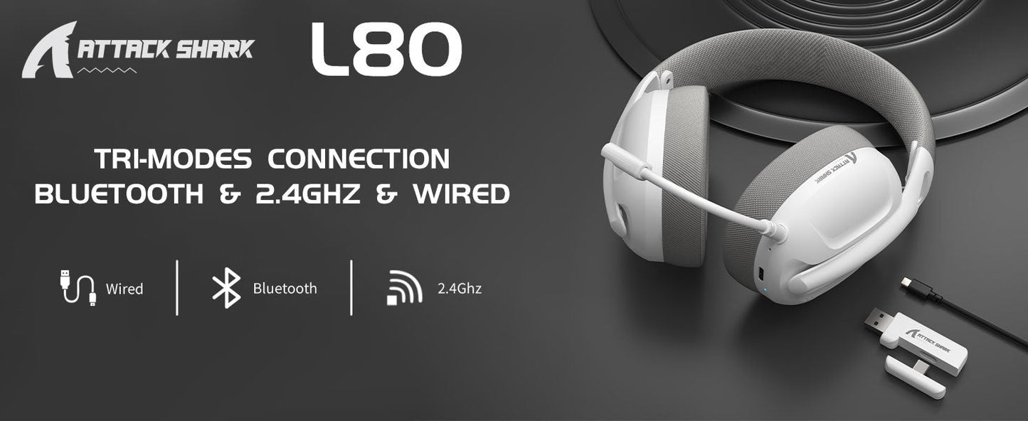 ATTACK SHARK L80 Ultra-Light Tri-Mode Gaming Headset Lightweight Wireless 600mAh Battery for PC/PS4/PS5/Switch/Xbox