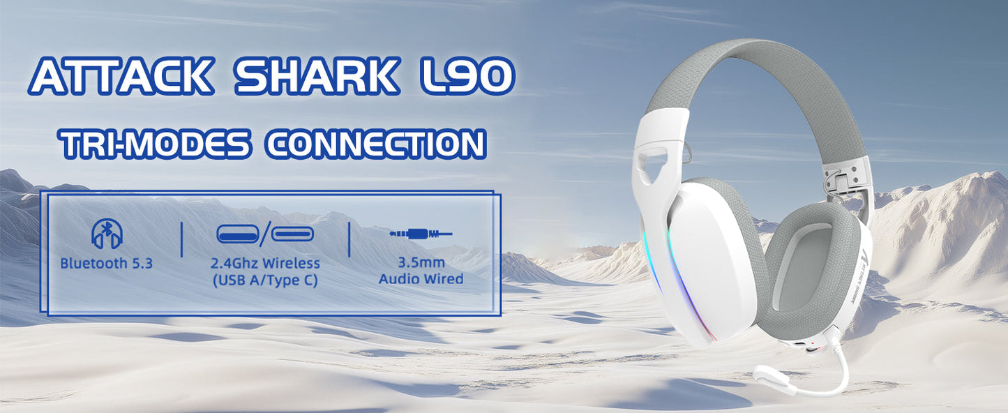 MAMBASNAKE x ATTACK SHARK L90 RGB Wireless Gaming Headset, Triple Modes, Foldable Headphone with Detachable Mic