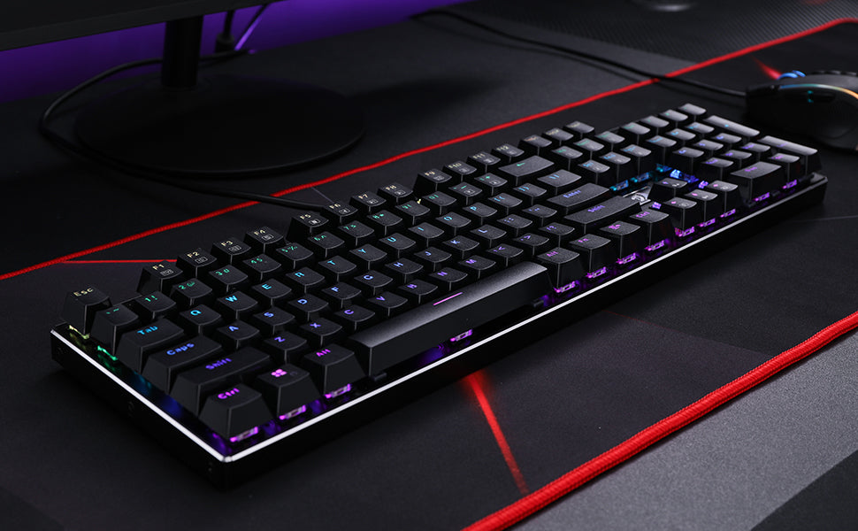 Redragon K556 RGB LED Backlit Wired 104 Keys Hot-Swap Noise Absorbing Foams Mechanical Gaming Keyboard
