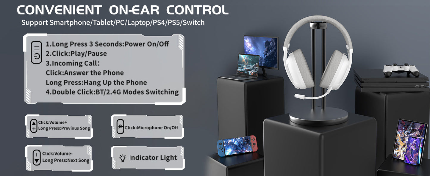 ATTACK SHARK L80 Ultra-Light Tri-Mode Gaming Headset Lightweight Wireless 600mAh Battery for PC/PS4/PS5/Switch/Xbox