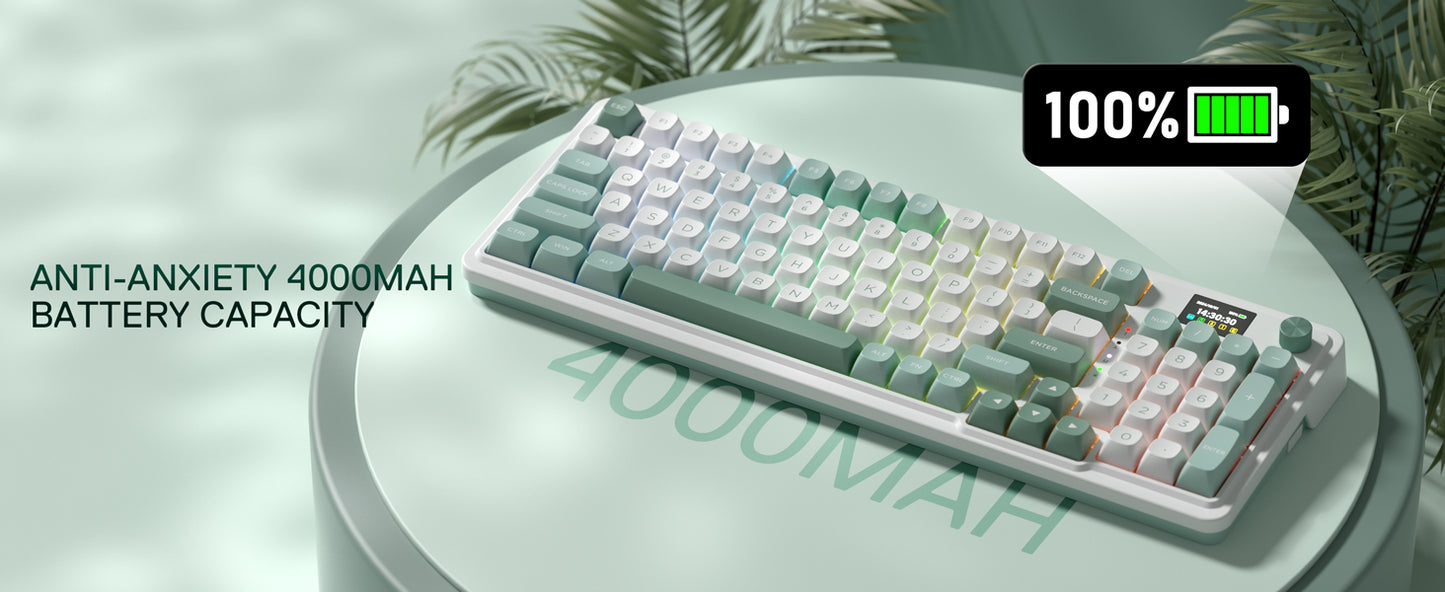 Redragon K719 Wireless Gasket Gaming 95 Keys Mechanical Keyboard,Easy-Control 1.14’’ TFT Info Display,Mint Mambo Switches