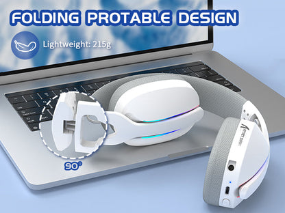 MAMBASNAKE x ATTACK SHARK L90 RGB Wireless Gaming Headset, Triple Modes, Foldable Headphone with Detachable Mic