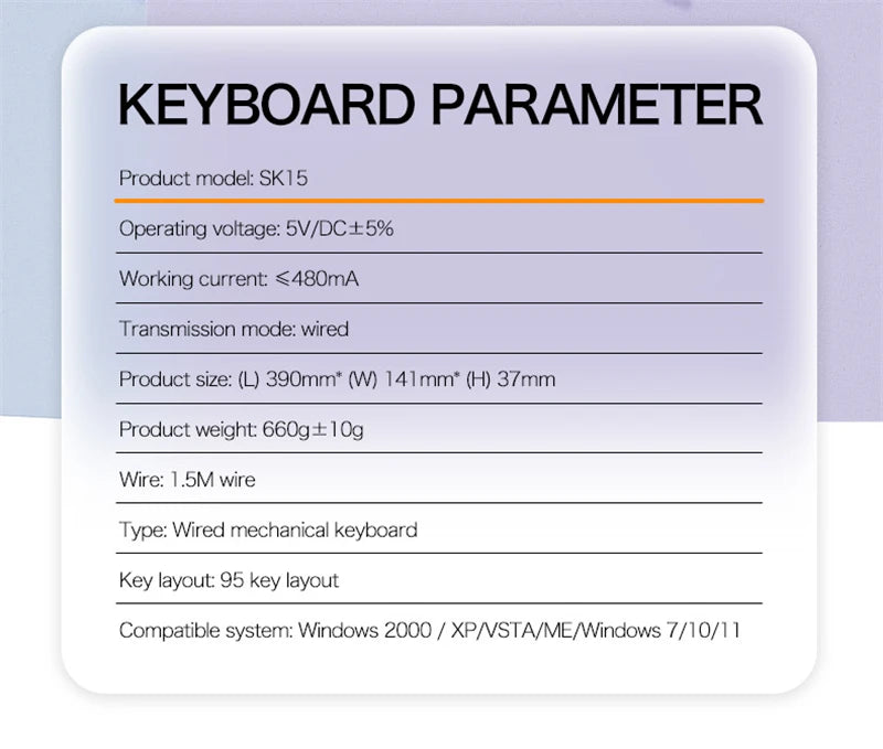 Spanish Mechanical Keyboard Spanish Russian Arabic Korean Thai Gaming Keyboard 95 Key Layout Backlight Type C With Numpad SK15