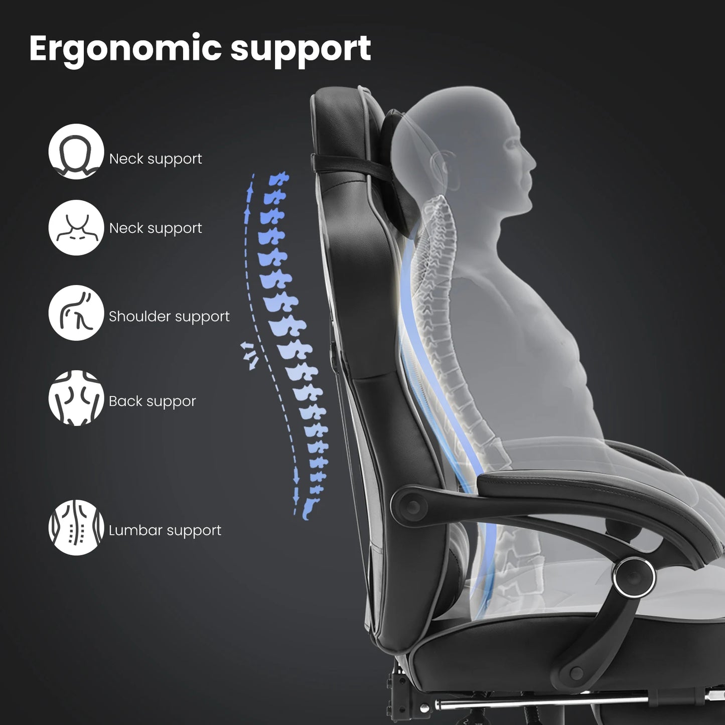 WOLTU Racing Gaming Chair Swivel Desk Office Computer Chair Sports Seat with Headrest Lumbar Cushion Footrest Gamer Chair