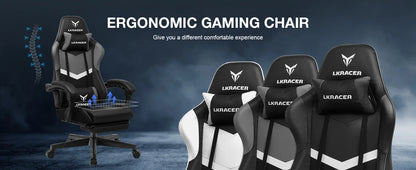 LUCK RACER Gaming chair with footrest Office Chair Ergonomic with Adjustable Loin Pillows, Pillow Gaming Chair