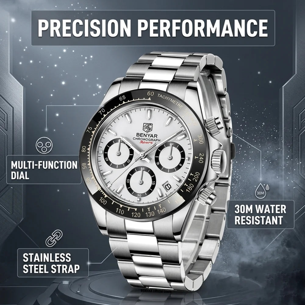 Relojes Hombre 2026 BENYAR New  Watches Men Luxury Brand Chronograph Male Sport Watches Waterproof Stainless Steel Quartz  Watch