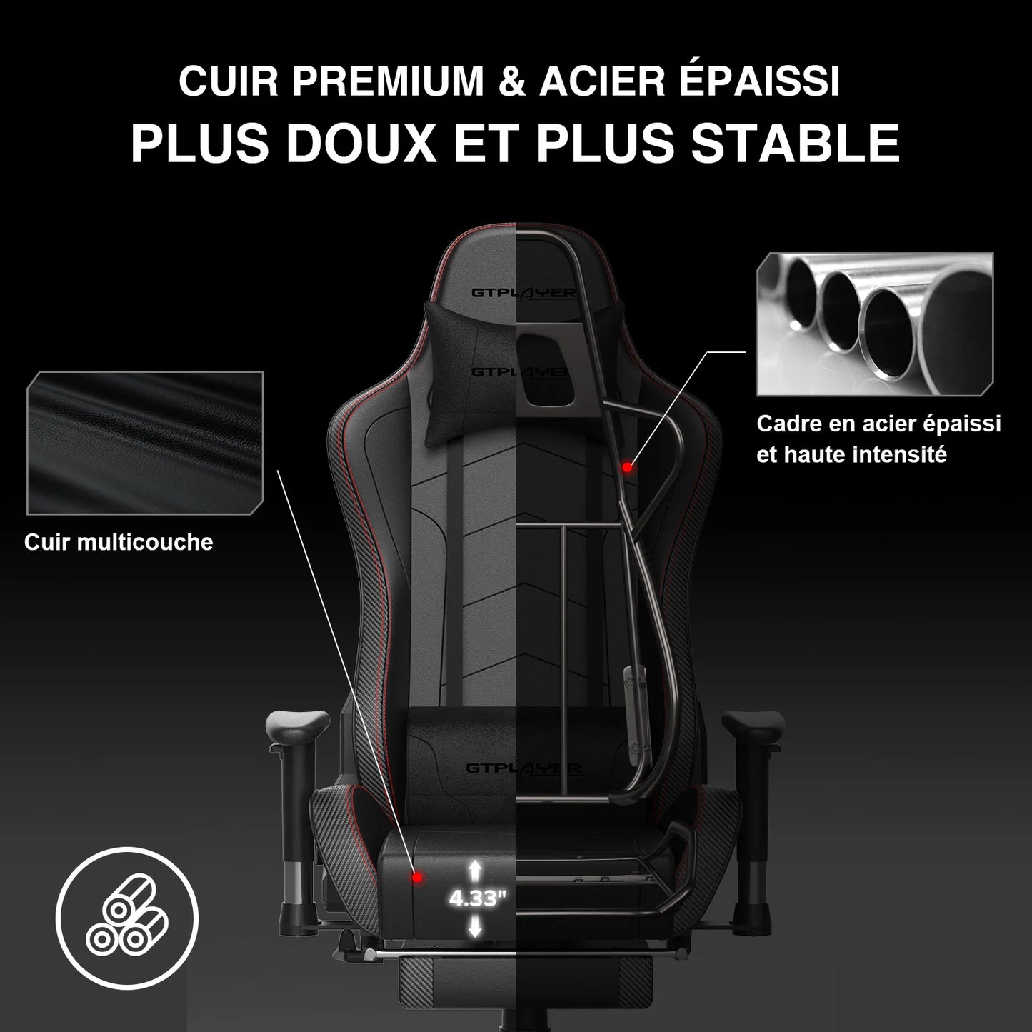 GTPLAYER Gaming chair with Footrests Bluetooth loudspeaker Music chair Ergonomic Computer chair Desk chair