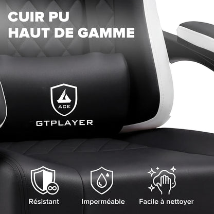 GTPLAYER Gaming Chair Ergonomic Gaming Armchair Desk Chair Faux Leather, Spring Seat Cushion, Connecting Armrests and Footrest 150KG