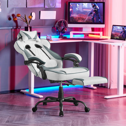 WOLTU Swivel Gaming Chair with Pocket Spring Cushion Ergonomic Office Chair Wide Seat Footrest Rotatable Computer Armchair
