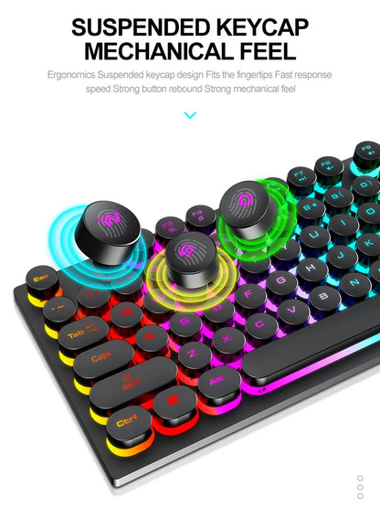 Russian Keyboard with Russian English Letter 100% Keyboard Mouse Kit Translucent Keycaps Backlight Punk Round Keycap Wired TF270
