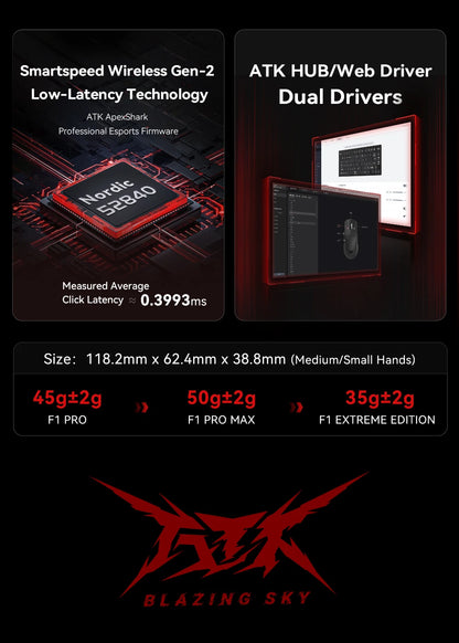 ATK BlazingSky F1 Extreme trådlös gamingmus PAW3950 Ultra Dual-Mode 8000Hz 35g lätt e-sport-FPS-mus