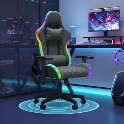 Comanlai Rgonomic Gaming Chair with RGB Lighting, PVC Leather Computer Chair, Adjustable Seat Height and Backrest, Waist Massage