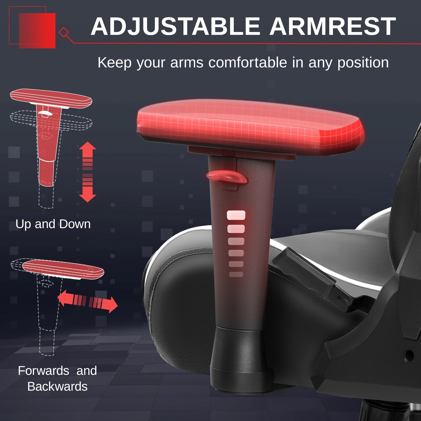 Gaming Chair, Ergonomic, PU Leather, Adjustable Armrests, Waterproof, Max 150kg, Black/Gray