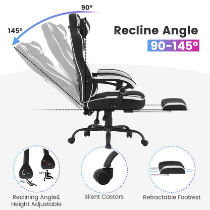 WOLTU Rotatable Computer Armchair Swivel Gaming Chair with Pocket Spring Cushion Ergonomic Office Chair Wide Seat Footrest