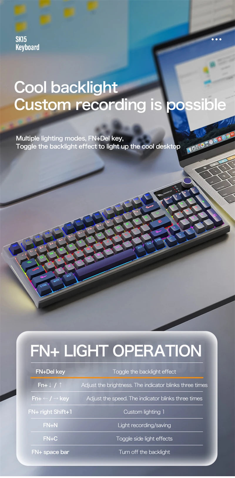 Spanish Mechanical Keyboard Spanish Russian Arabic Korean Thai Gaming Keyboard 95 Key Layout Backlight Type C With Numpad SK15