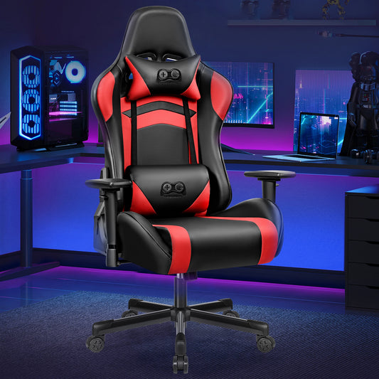 Gaming Chair, Ergonomic, PU Leather, Adjustable Armrests, Waterproof, Max 150kg, Black/Red