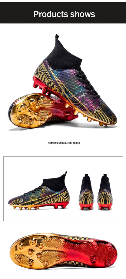 Men's Football Shoes Professional Gold Plated FG Soccer Cleats High Performance Sports Sneakers for Artificial Grass Competitive