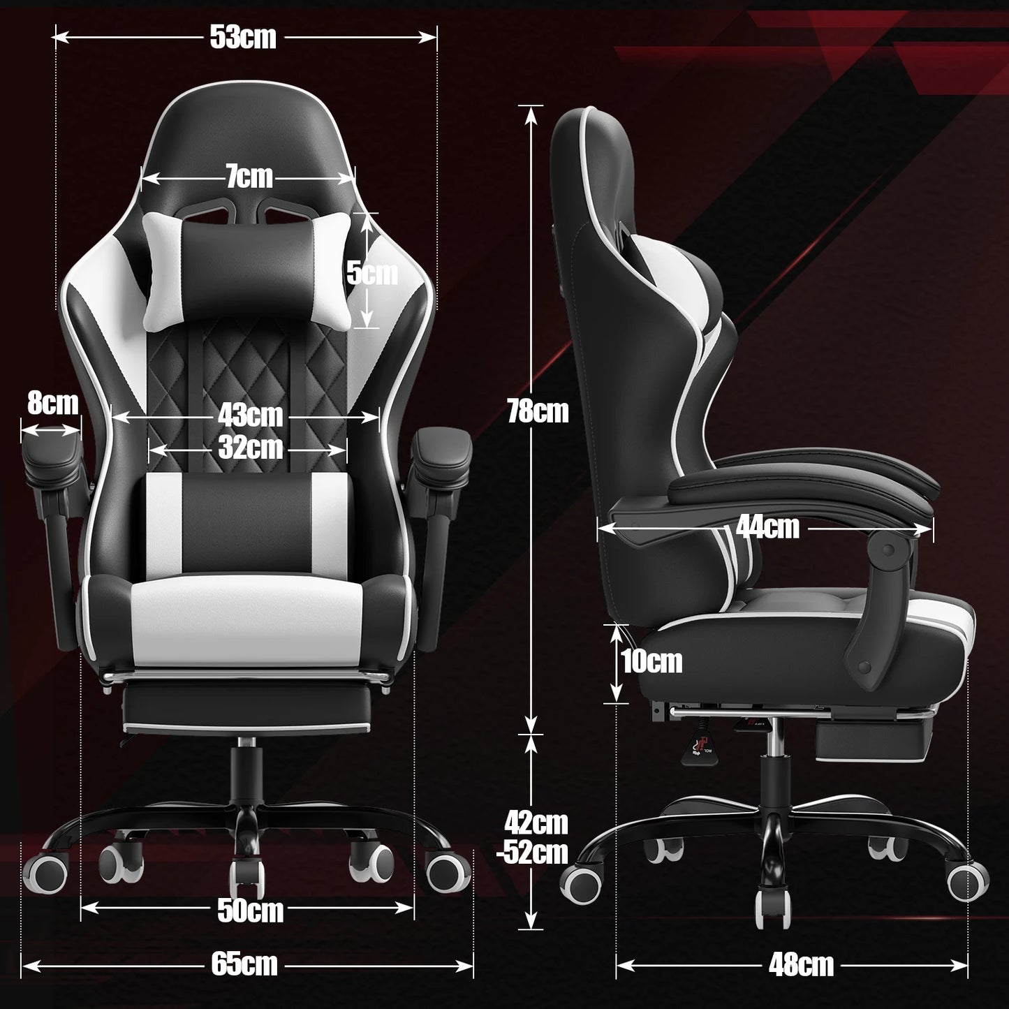 HOMALL Height Adjustable Massage Gaming chair Ergonomic Design with Lumbar Support Headrest Swivel chair