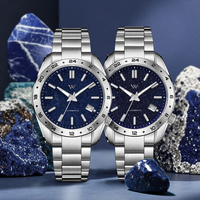 WM Watch Automatic Mechanical 2565  Watches Lapis Lazuli/Blue Sandstone Dial Waterproof AR Coated 100M Welly Merck Watch 223M