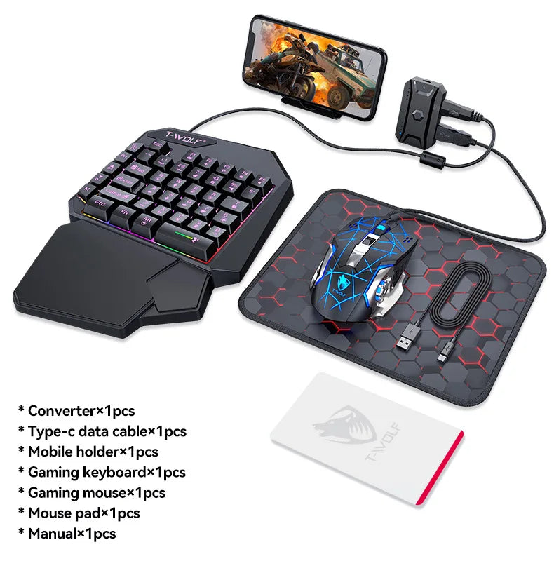 Kit Mobilador Gamer Kit Gaming Keyboard Mouse Mobile Games Converter 3 In 1 Combo One Hand Keyboard for PUBG Mobile Games TF900