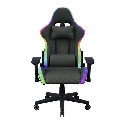 Comanlai Rgonomic Gaming Chair with RGB Lighting, PVC Leather Computer Chair, Adjustable Seat Height and Backrest, Waist Massage