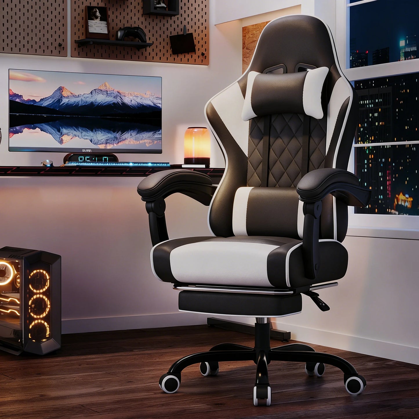 HOMALL Height Adjustable Massage Gaming chair Ergonomic Design with Lumbar Support Headrest Swivel chair