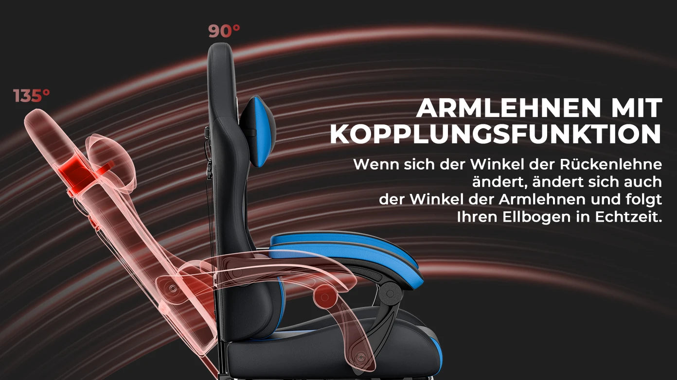 Black & Blue PU Leather Gaming Chair, Ergonomic Racing Style Computer Chair with Footrest, Height Adjustable Swivel Office Chair with Lumbar Support & Headrest for Adults, Boys and Girls