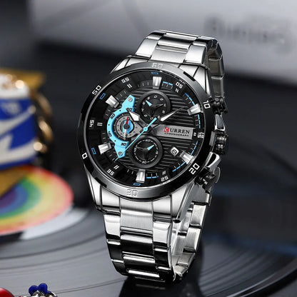 Reloj para hombre CURREN: cronógrafo deportivo de lujo, movimiento de cuarzo, totalmente de acero, resistente al agua