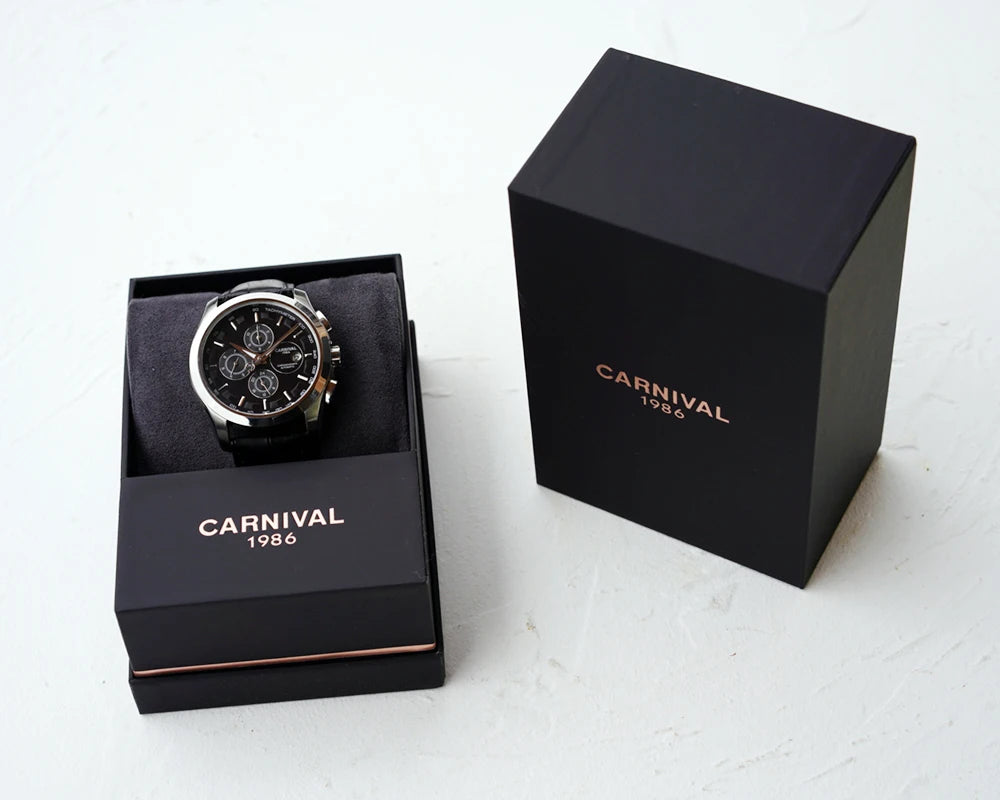relogio masculino New Carnival Automatic Watches Men Business Mechanical Clock Leather Strap Waterproof Luxuey Brand Clock