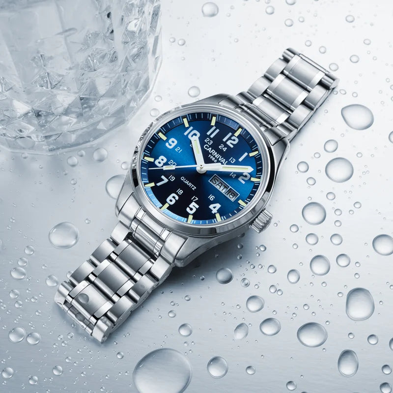 Switzerland Carnival Quartz Watch men 316 Stainless Steel Waterproof Calendar Luminous Military men Watches Reloj Hombre Montre
