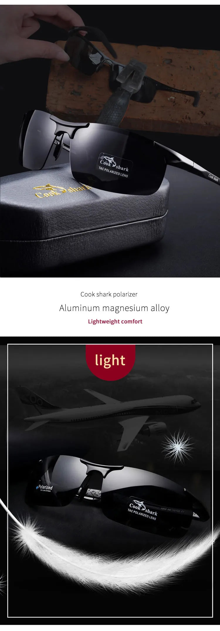 Cook Shark's new aluminum magnesium sunglasses men's sunglasses HD polarized driving drivers color glasses tide
