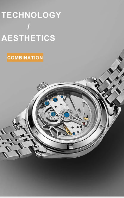 AILANG Skeleton Mechanical Mens Watches Top Brand Luxury Steampunk Transparent Hollow Automatic Watch Relogio Masculino 8625